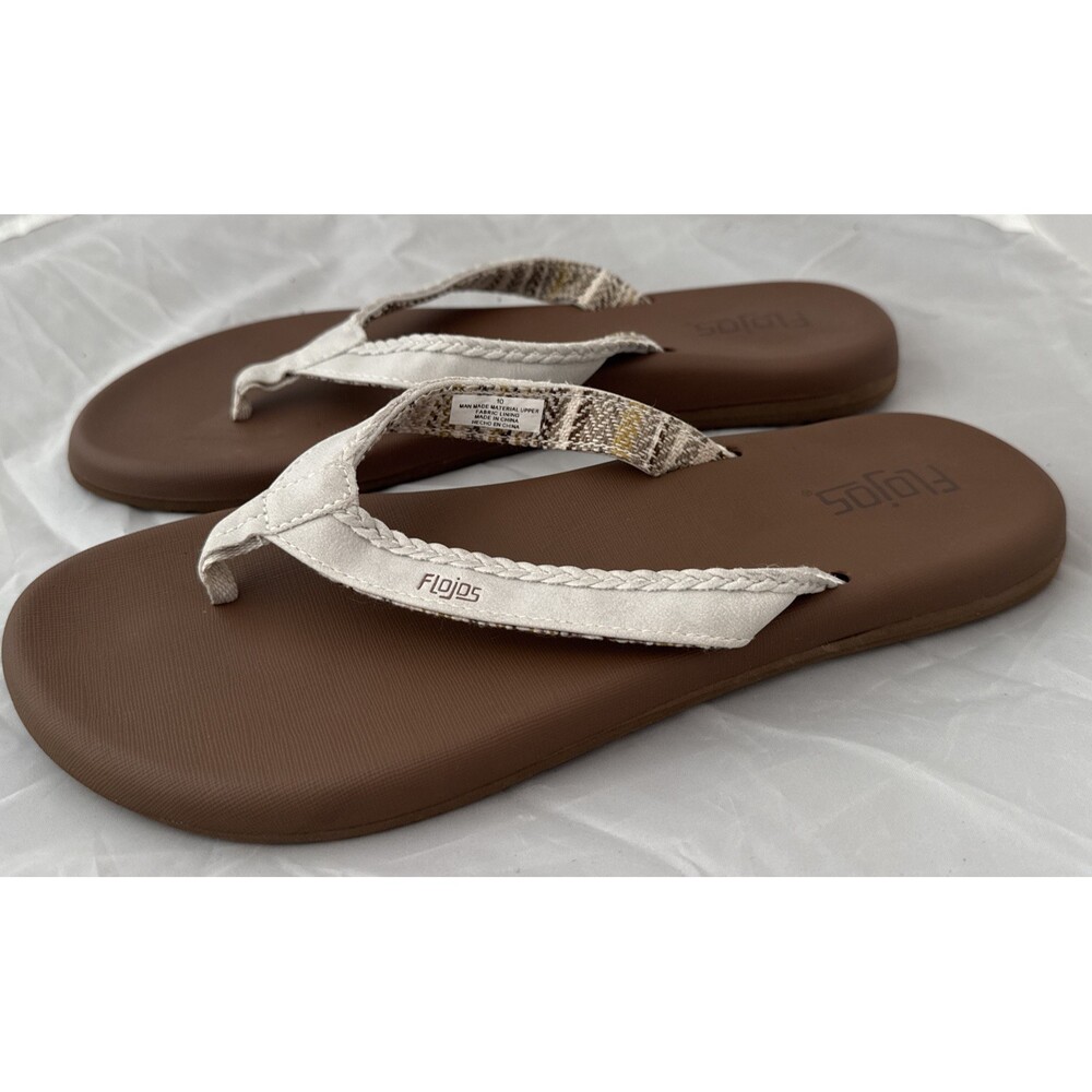 Flojos Women’s Flip Flop‎ Size 10 White Sandals Thongs Summer Beach Casual